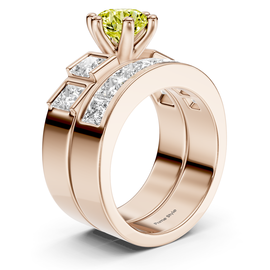 3.00-6.00 CT Princess &amp; Round Cut Fancy Yellow Diamonds - Bridal Set