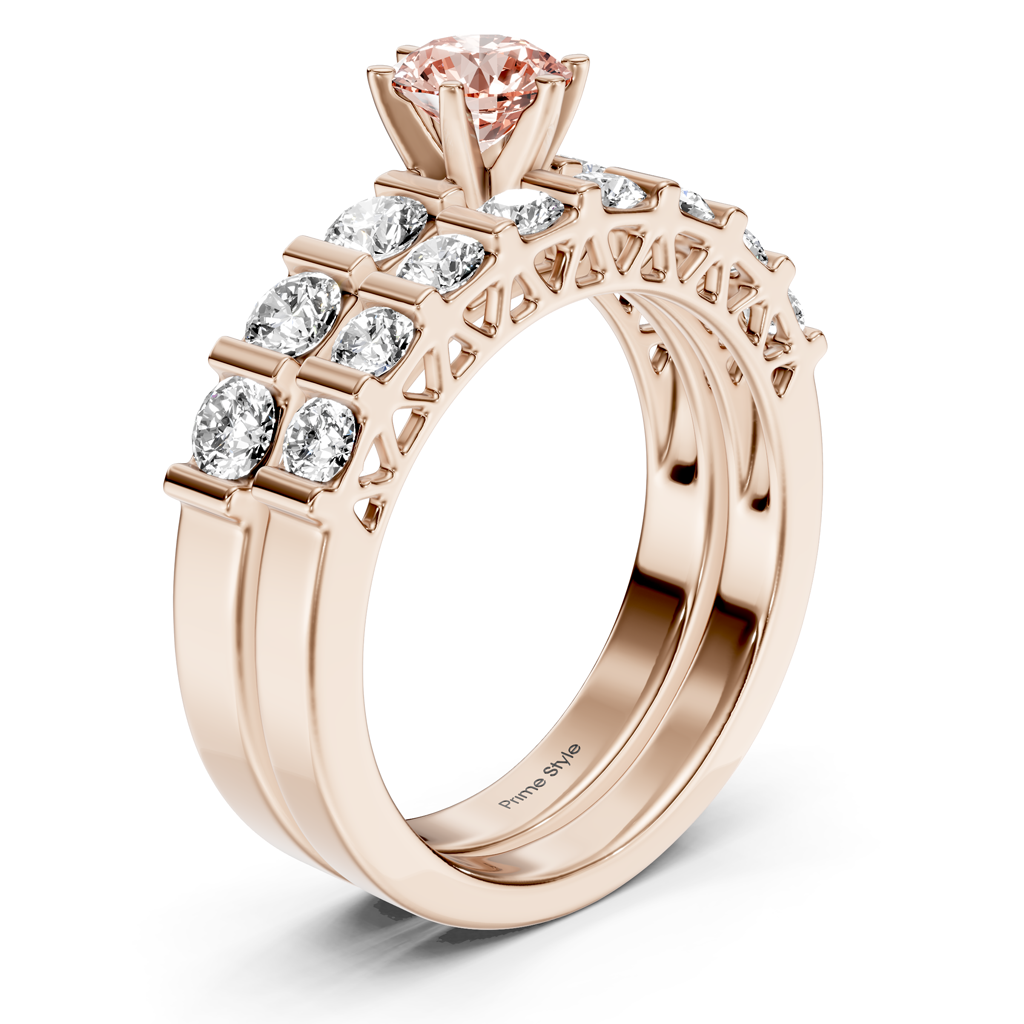 2.10-5.10 CT Round Cut Fancy Pink Diamonds - Bridal Set