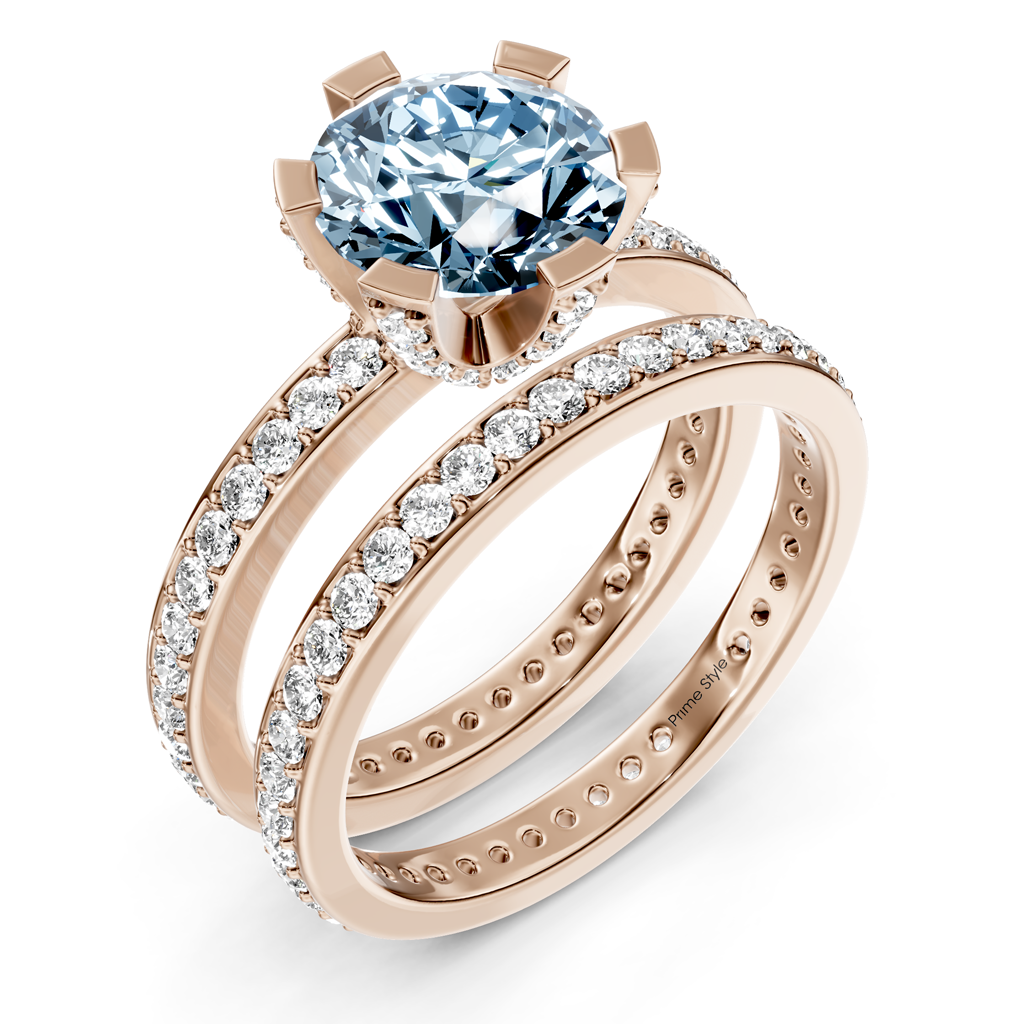 2.00-5.00 CT Round Cut Fancy Blue Diamonds - Bridal Set