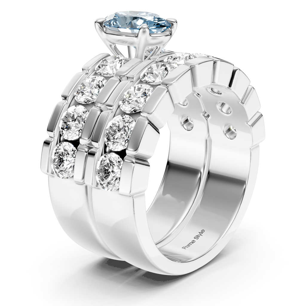 3.25-6.25 CT Oval &amp; Round Cut Fancy Blue Diamonds - Bridal Set