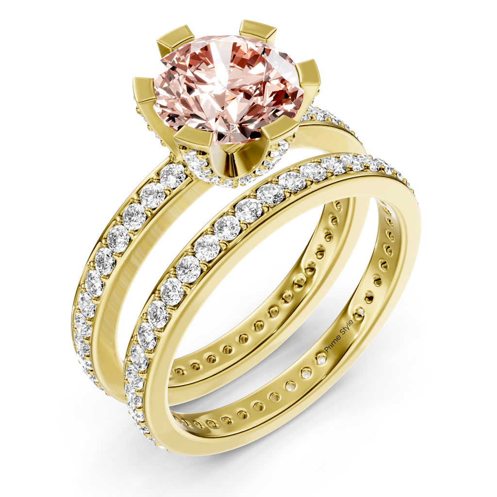 2.00-5.00 CT Round Cut Fancy Pink Diamonds - Bridal Set