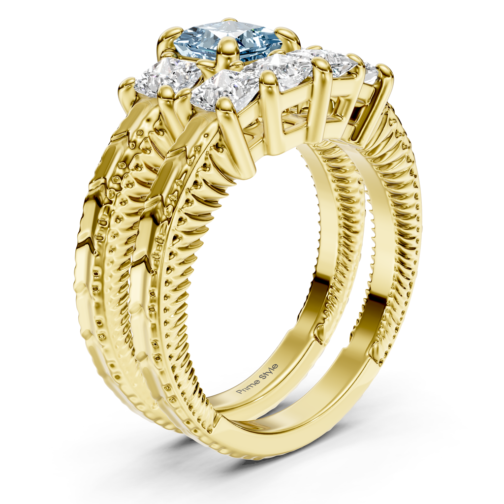 2.25-5.25 CT Princess Cut Fancy Blue Diamonds - Bridal Set