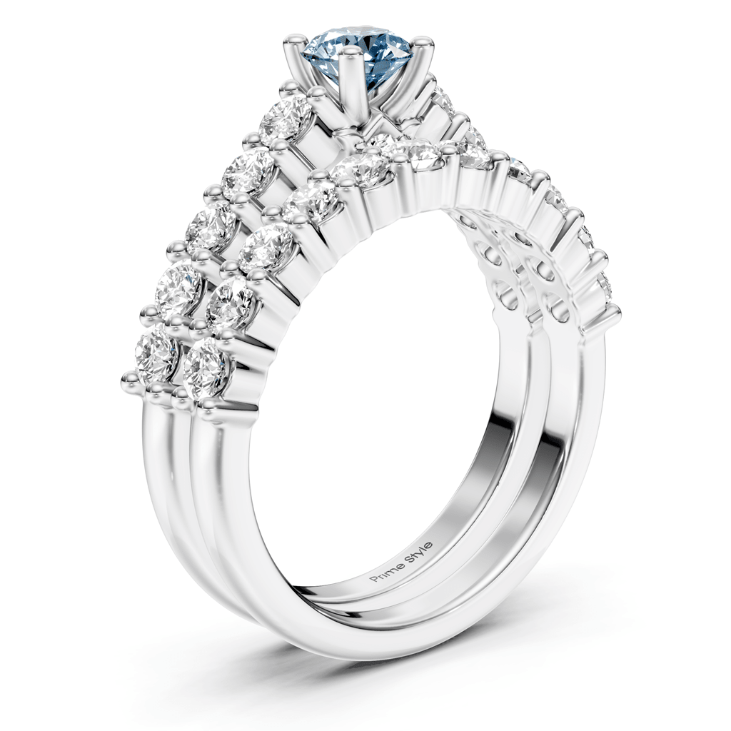 1.75-4.75 CT Round Cut Fancy Blue Diamonds - Bridal Set - Primestyle.com