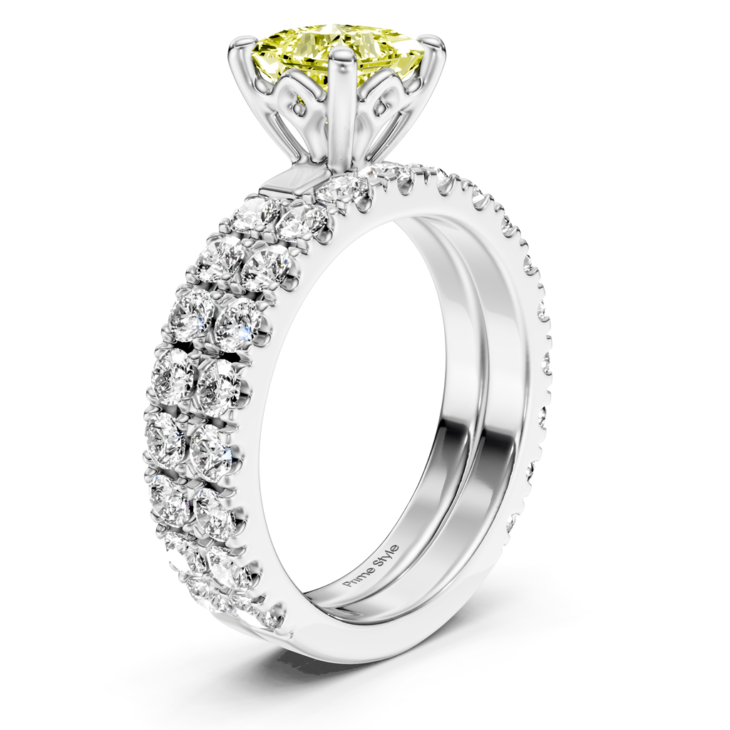 2.40-5.40 CT Princess &amp; Round Cut Fancy Yellow Diamonds - Bridal Set