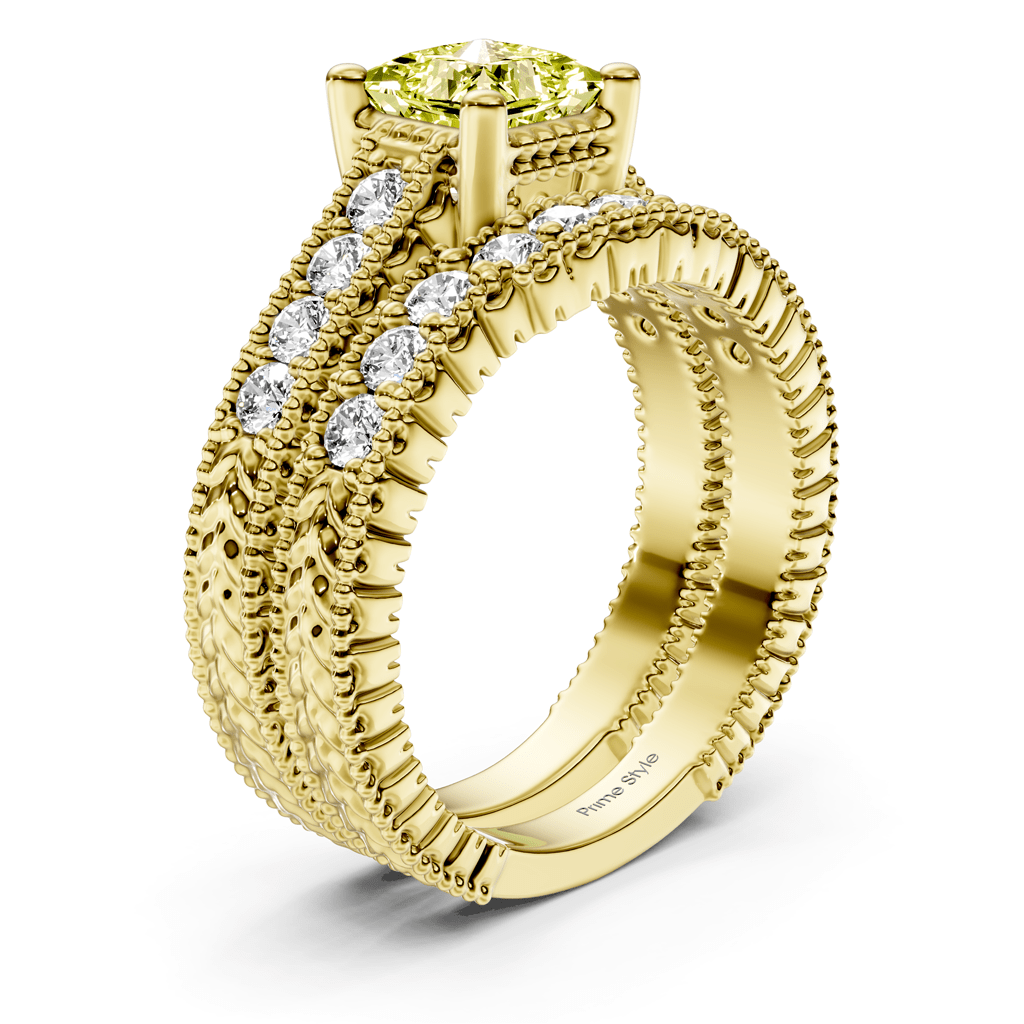 1.65-4.65 CT Princess & Round Cut Fancy Yellow Diamonds - Bridal Set