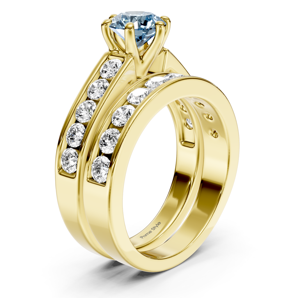 2.45-5.45 CT Princess &amp; Round Cut Fancy Blue Diamonds - Bridal Set