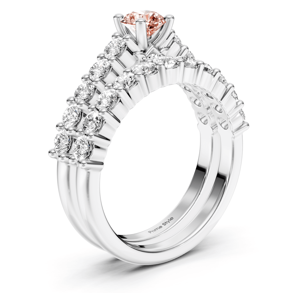 1.75-4.75 CT Round Cut Fancy Pink Diamonds - Bridal Set - Primestyle.com