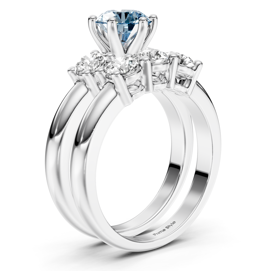 2.00-5.00 CT Round Cut Fancy Blue Diamonds - Bridal Set