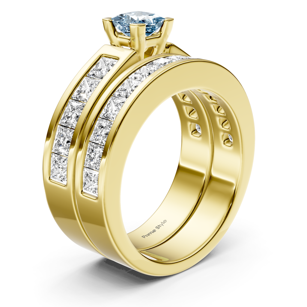 2.80-5.80 CT Princess Cut Fancy Blue Diamonds - Bridal Set