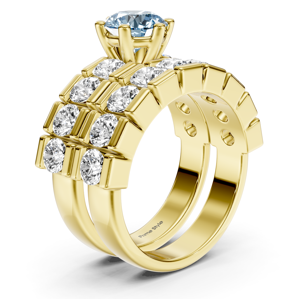 3.25-6.25 CT Round Cut Fancy Blue Diamonds - Bridal Set