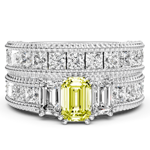 4.10-7.10 CT Emerald & Princess & Round Cut Fancy Yellow Diamonds - Bridal Set
