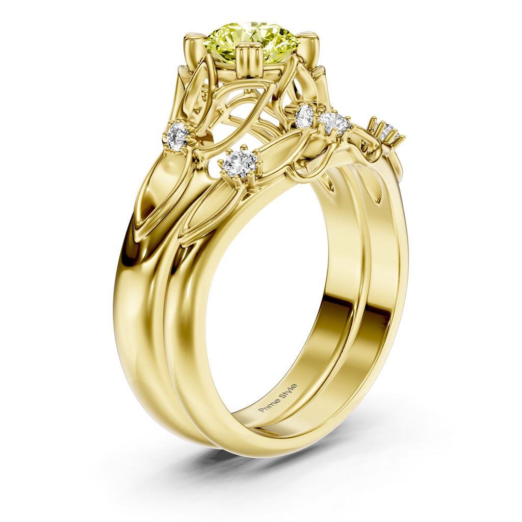 1.20-4.20 CT Round Cut Fancy Yellow Diamonds - Bridal Set