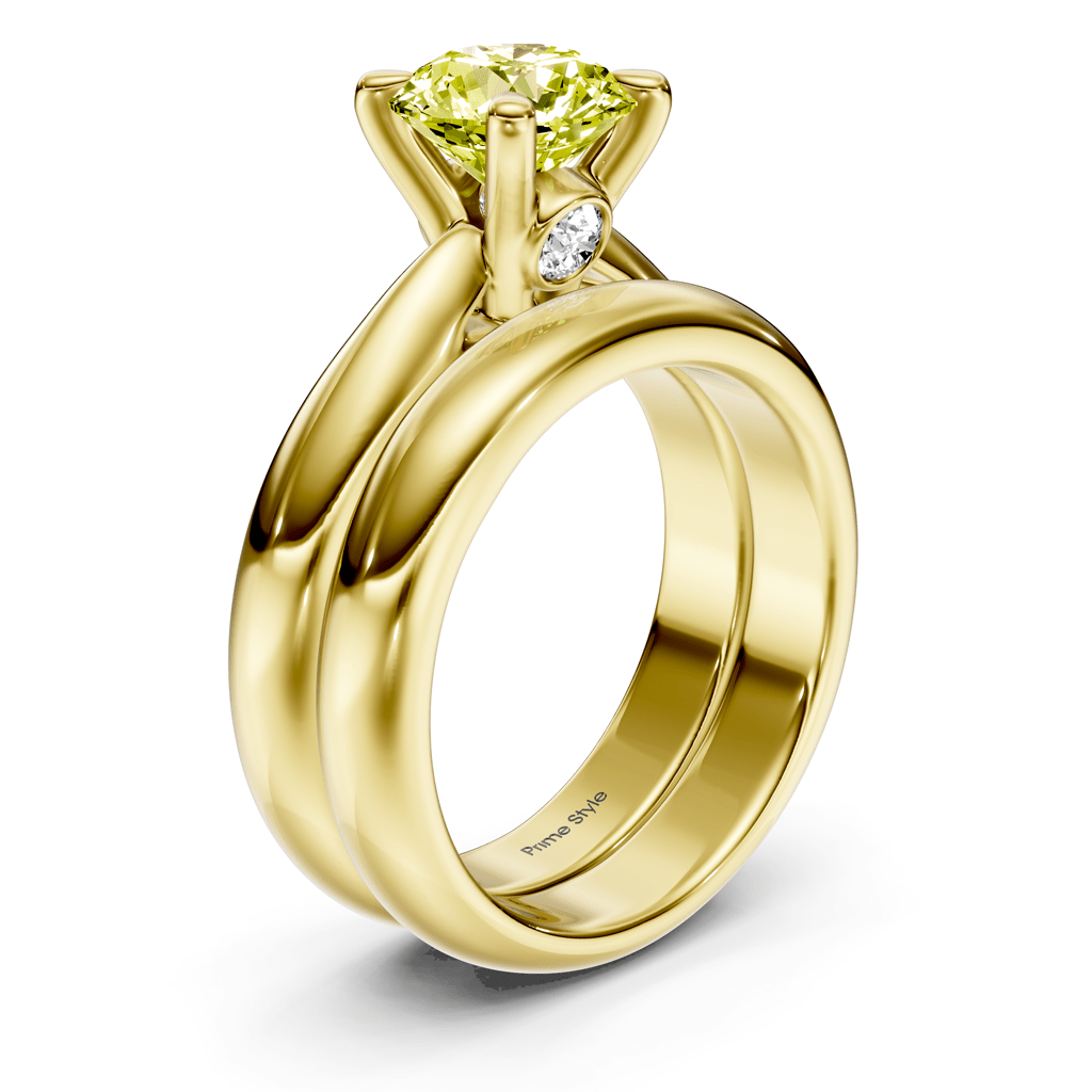 1.10-4.10 CT Round Cut Fancy Yellow Diamonds - Bridal Set - Primestyle.com