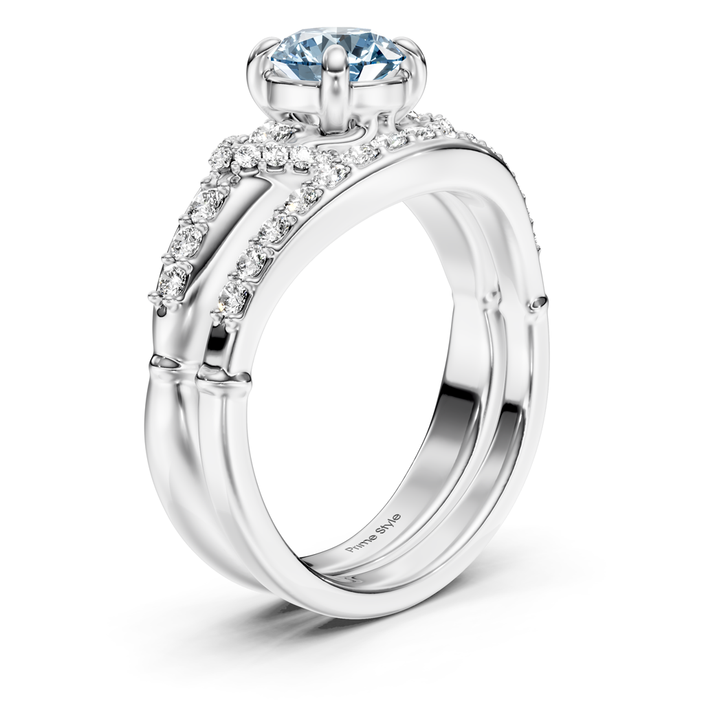 1.50-4.50 CT Round Cut Fancy Blue Diamonds - Bridal Set