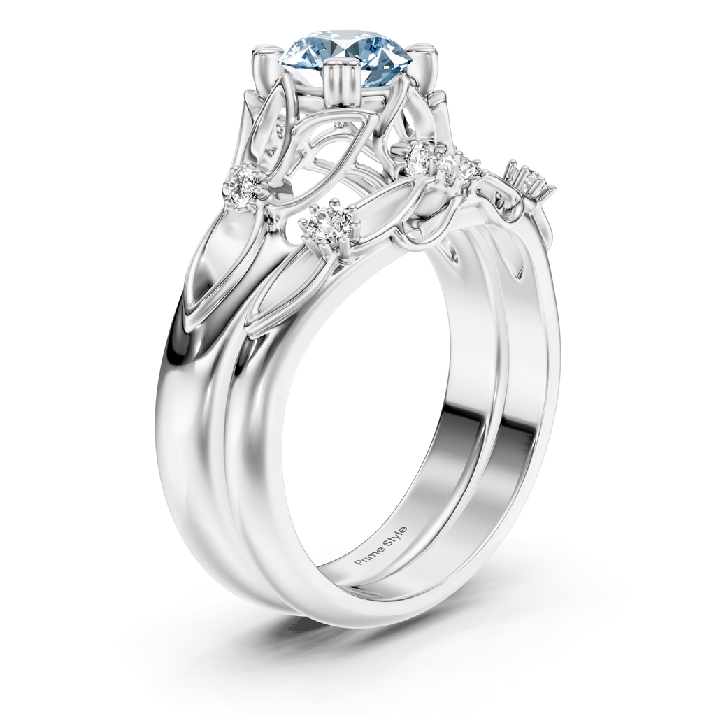 1.20-4.20 CT Round Cut Fancy Blue Diamonds - Bridal Set