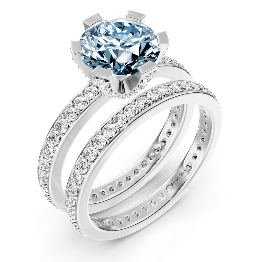 2.00-5.00 CT Round Cut Fancy Blue Diamonds - Bridal Set