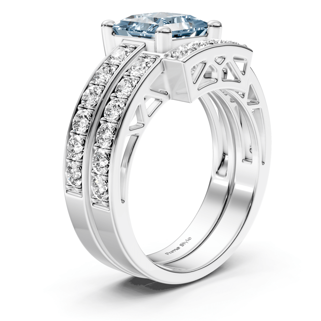 2.10-5.10 CT Princess &amp; Round Cut Fancy Blue Diamonds - Bridal Set - Primestyle.com