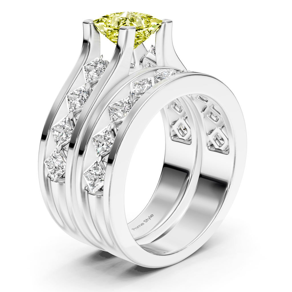 2.70-5.70 CT Princess Cut Fancy Yellow Diamonds - Bridal Set