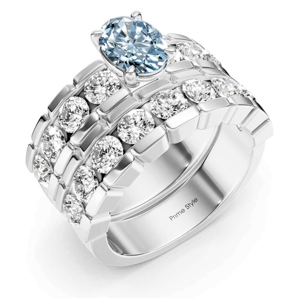 3.25-6.25 CT Oval &amp; Round Cut Fancy Blue Diamonds - Bridal Set