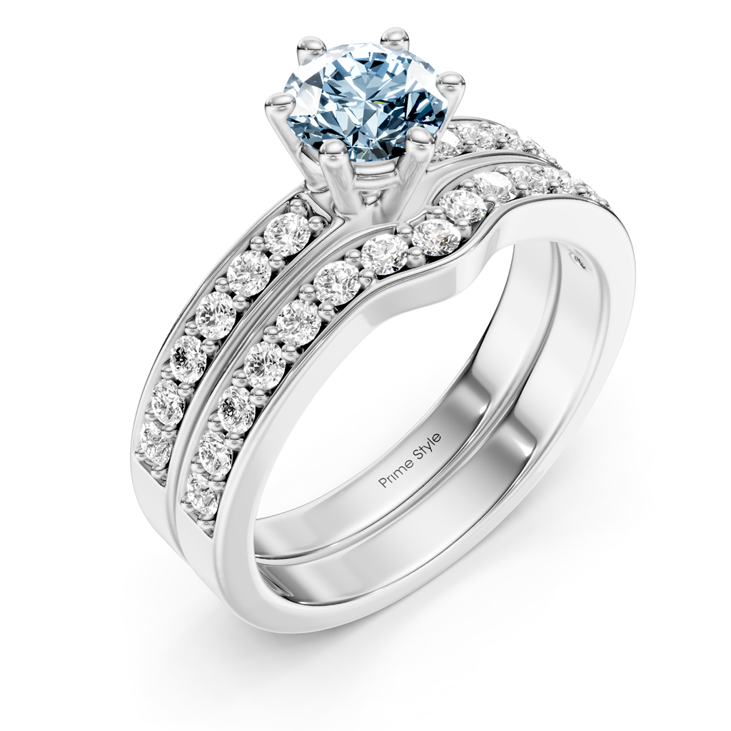 1.60-4.60 CT Round Cut Fancy Blue Diamonds - Bridal Set