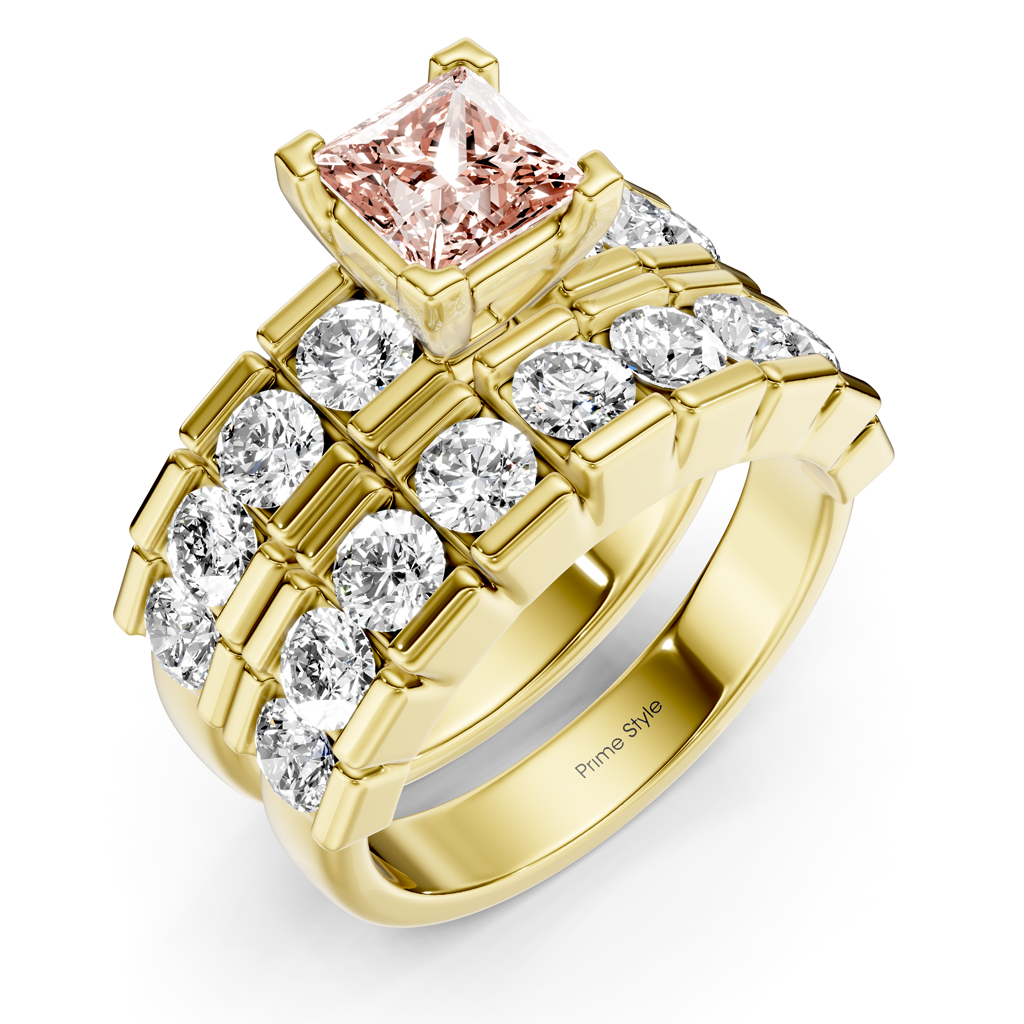 3.25-6.25 CT Princess &amp; Round Cut Fancy Pink Diamonds - Bridal Set