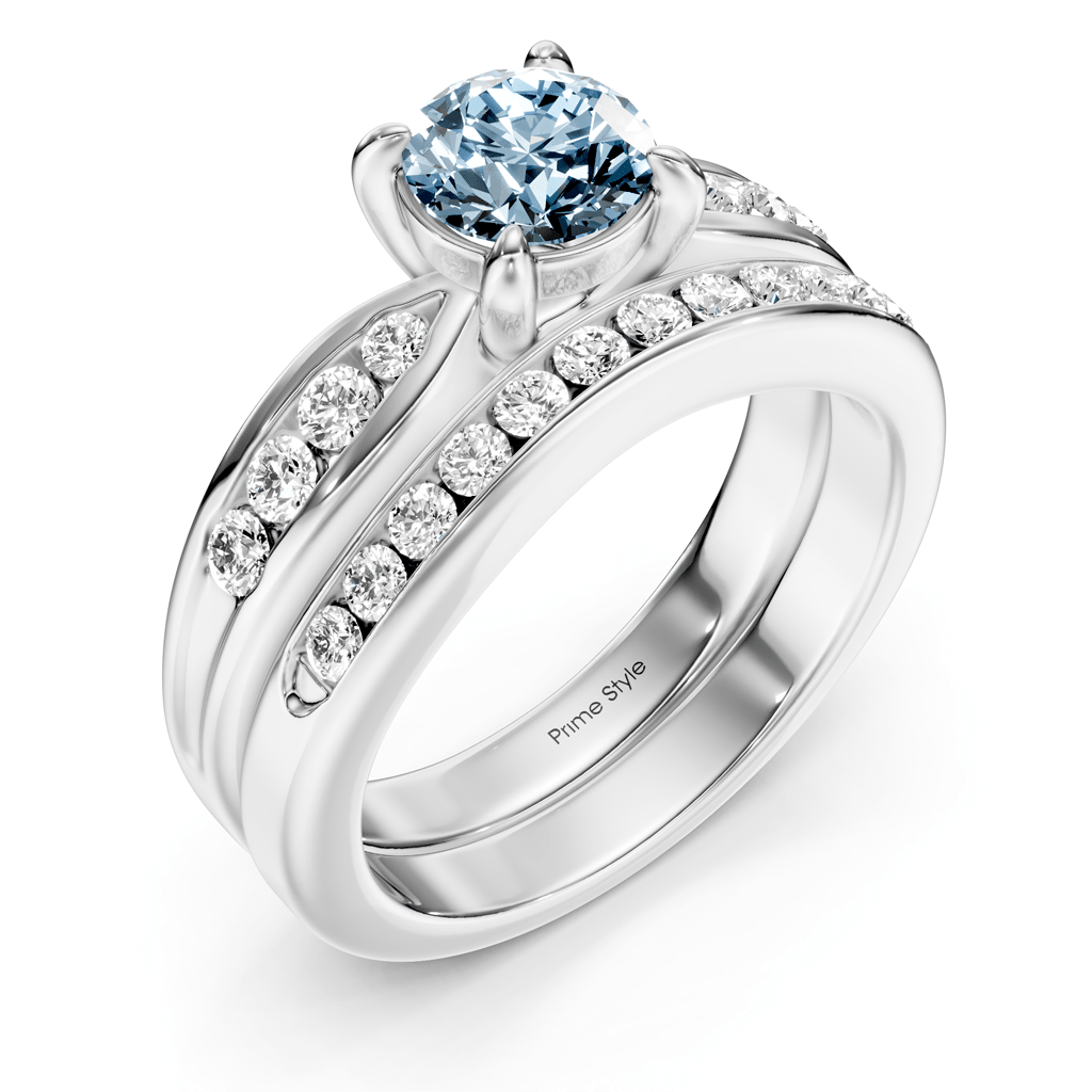 1.55-4.55 CT Round Cut Fancy Blue Diamonds - Bridal Set - Primestyle.com