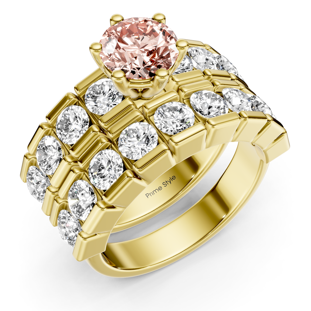 3.25-6.25 CT Round Cut Fancy Pink Diamonds - Bridal Set