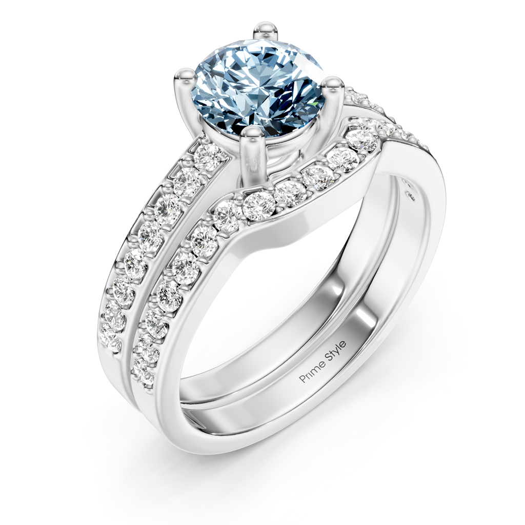 1.50-4.50 CT Round Cut Fancy Blue Diamonds - Bridal Set