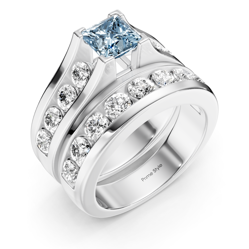 2.80-5.80 CT Princess &amp; Round Cut Fancy Blue Diamonds - Bridal Set