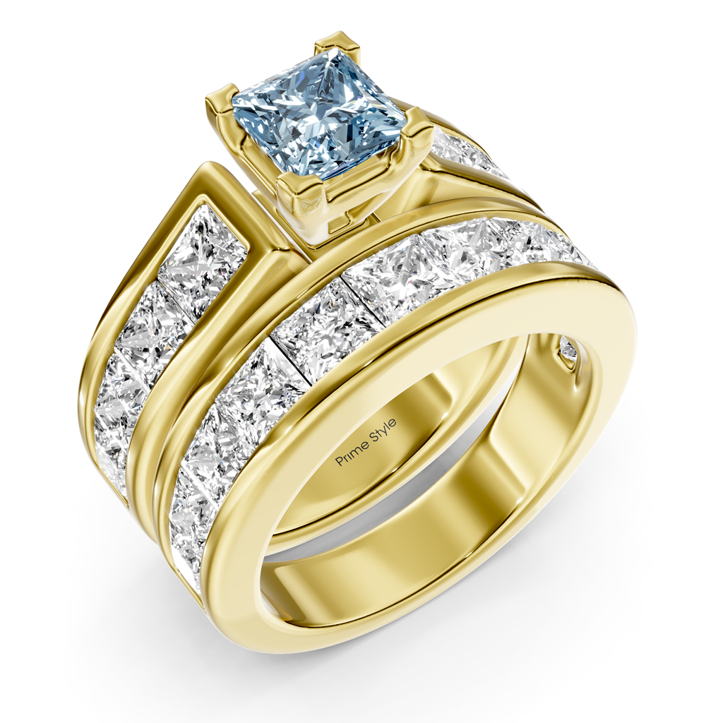 5.90-8.90 CT Princess Cut Fancy Blue Diamonds - Bridal Set