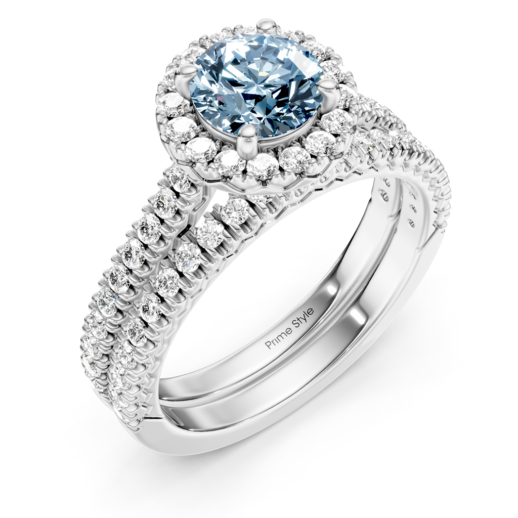 1.70-4.70 CT Round Cut Fancy Blue Diamonds - Bridal Set