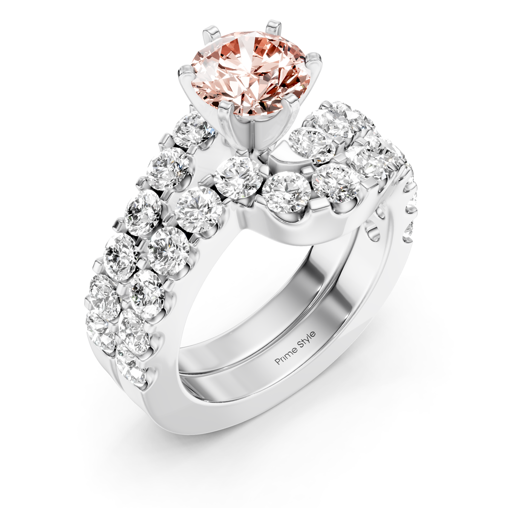 3.60-6.60 CT Round Cut Fancy Pink Diamonds - Bridal Set