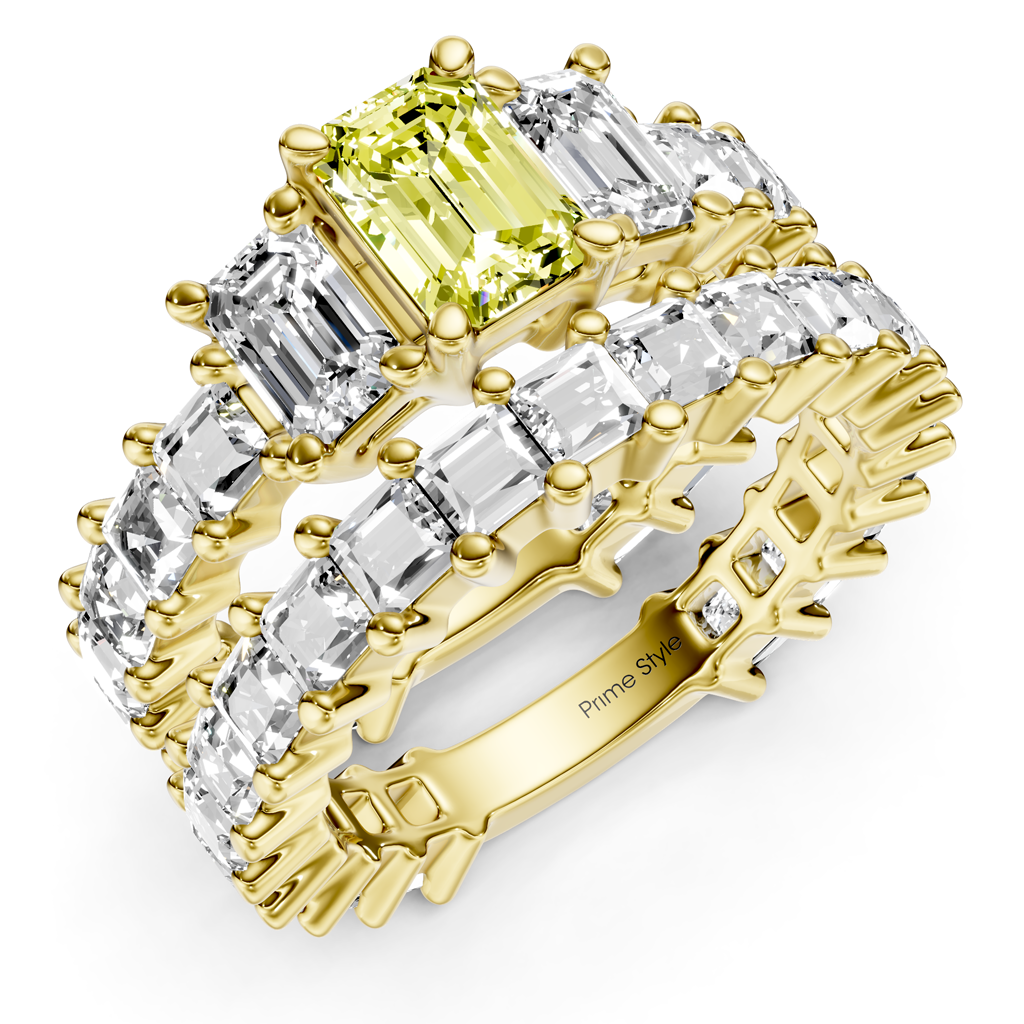 5.70-8.70 CT Emerald &amp; Princess Cut Fancy Yellow Diamonds - Bridal Set