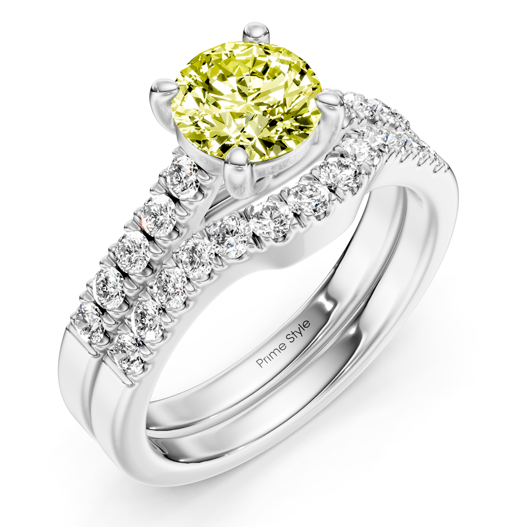 1.55-4.55 CT Princess &amp; Round Cut Fancy Yellow Diamonds - Bridal Set