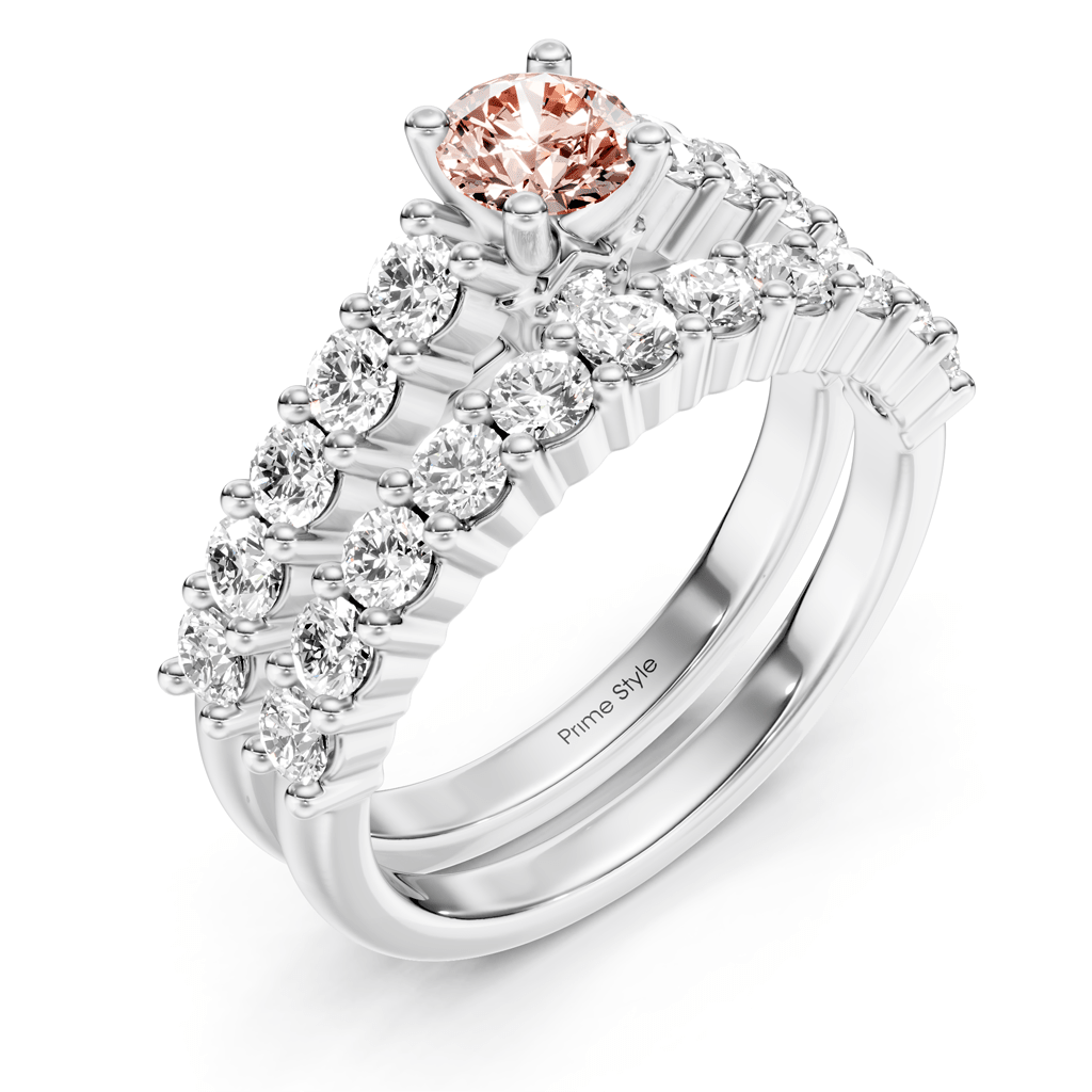 1.75-4.75 CT Round Cut Fancy Pink Diamonds - Bridal Set - Primestyle.com