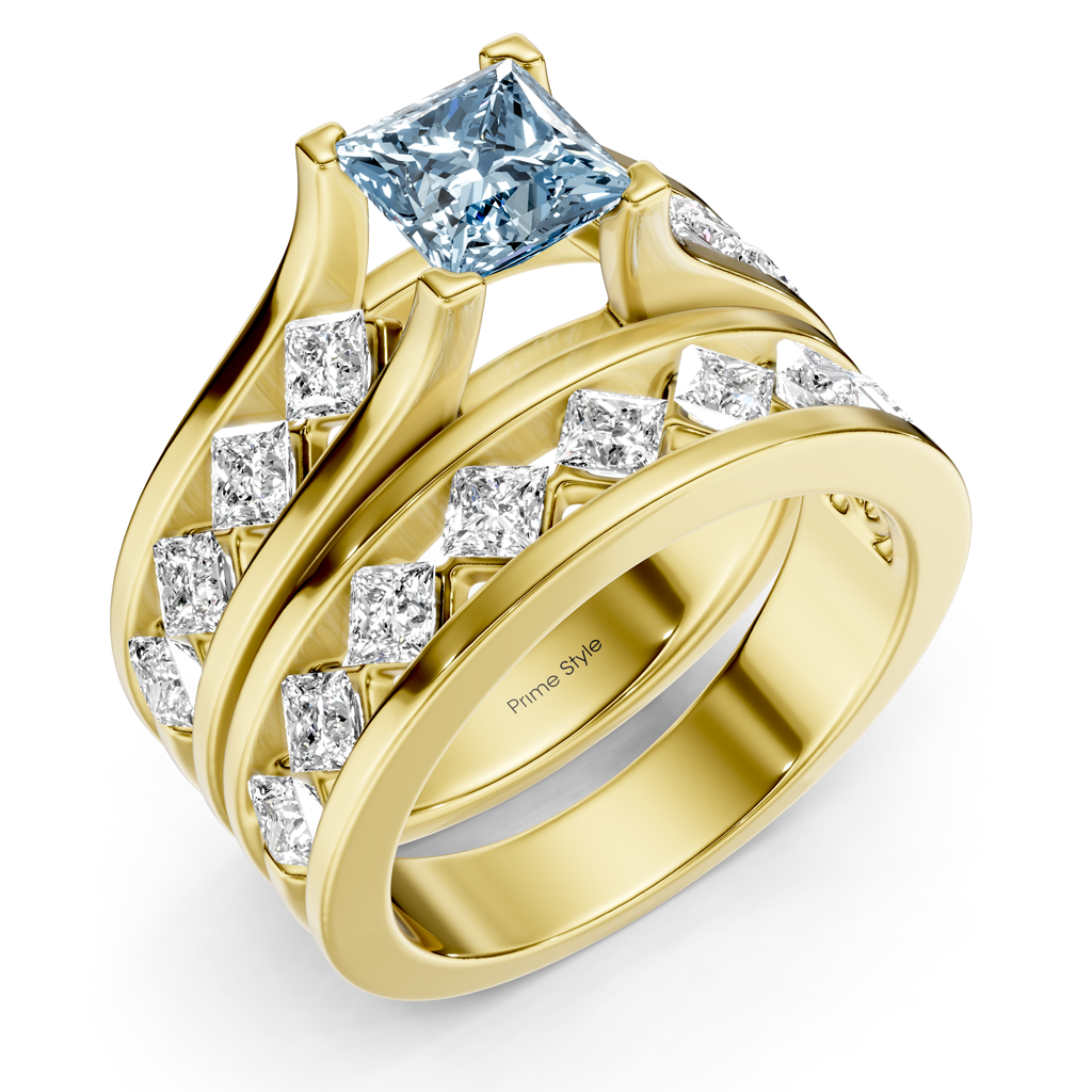 2.70-5.70 CT Princess Cut Fancy Blue Diamonds - Bridal Set