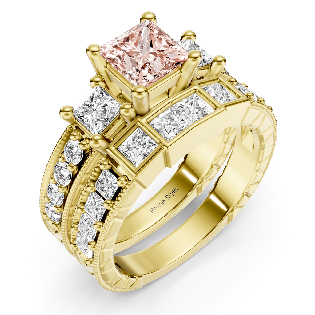 2.50-5.50 CT Princess &amp; Round Cut Fancy Pink Diamonds - Bridal Set