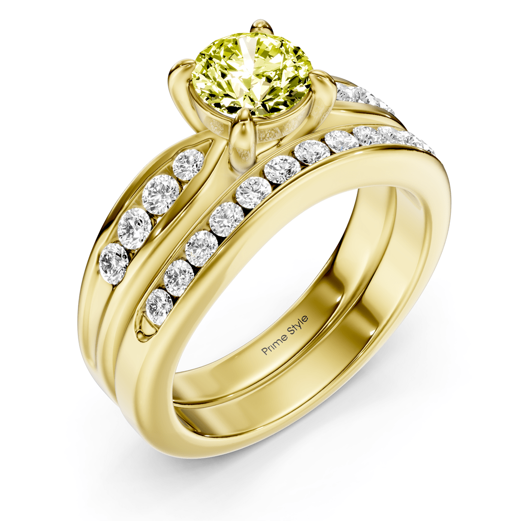 1.55-4.55 CT Round Cut Fancy Yellow Diamonds - Bridal Set - Primestyle.com