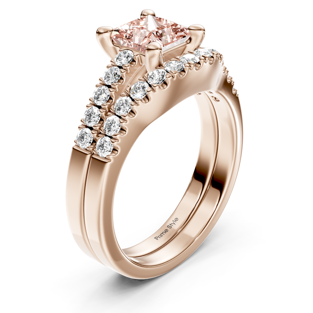 1.55-4.55 CT Princess &amp; Round Cut Fancy Pink Diamonds - Bridal Set