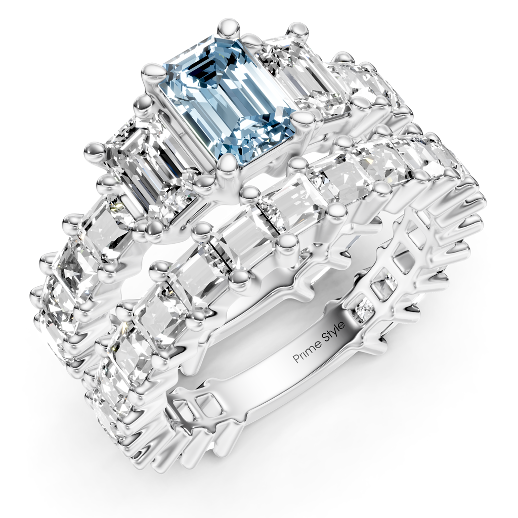 5.70-8.70 CT Emerald &amp; Princess Cut Fancy Blue Diamonds - Bridal Set