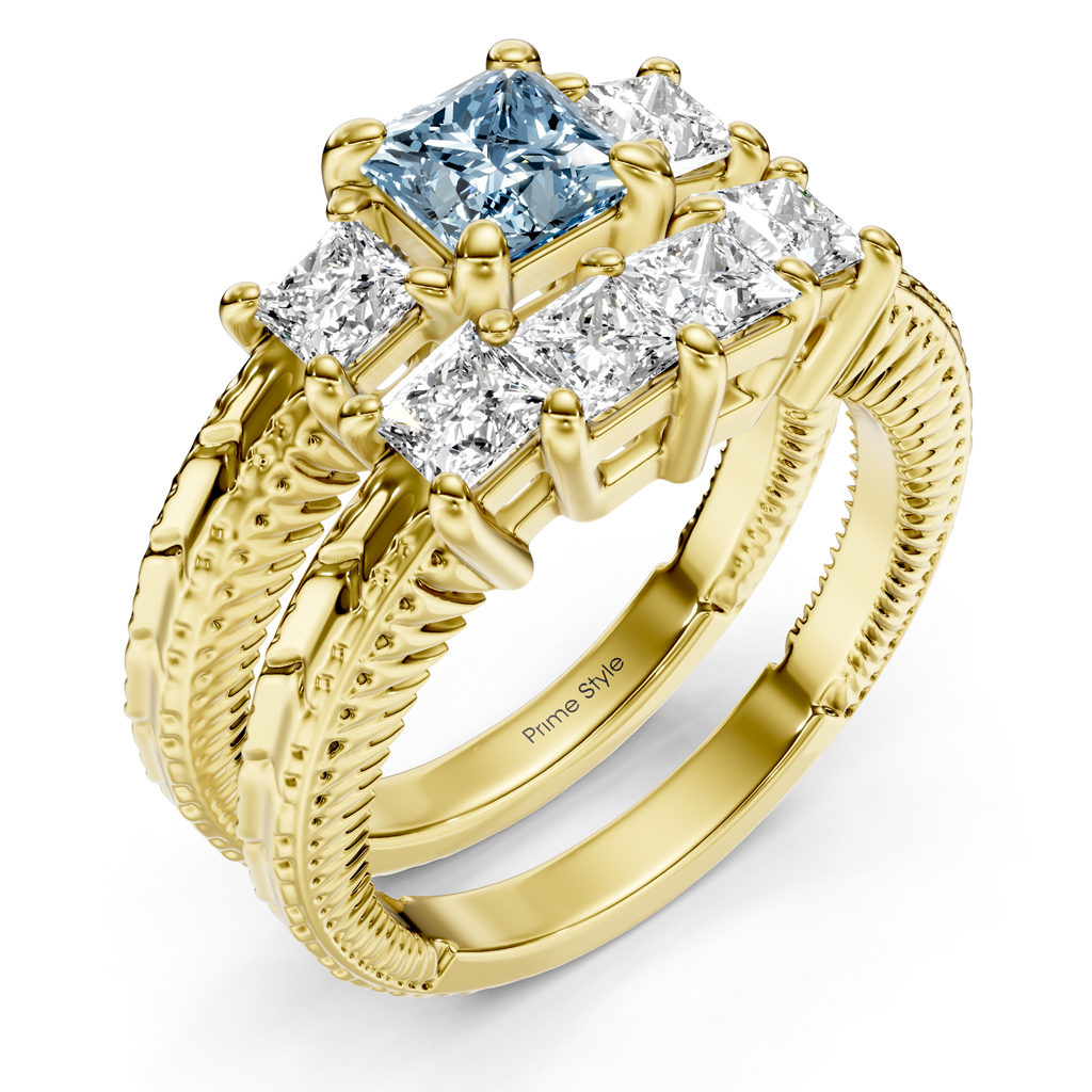 2.25-5.25 CT Princess Cut Fancy Blue Diamonds - Bridal Set