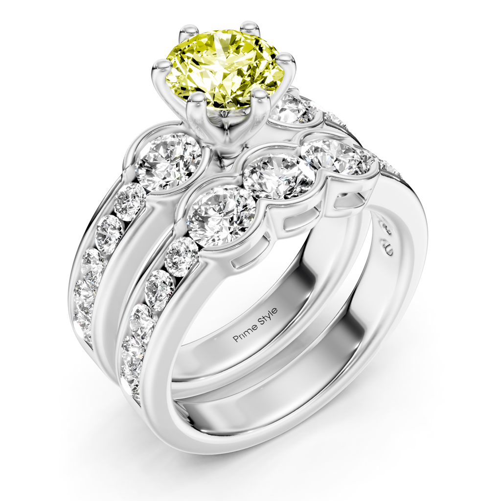2.95-5.95 CT Round Cut Fancy Yellow Diamonds - Bridal Set