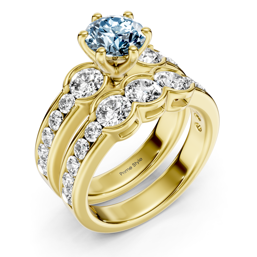 2.95-5.95 CT Round Cut Fancy Blue Diamonds - Bridal Set