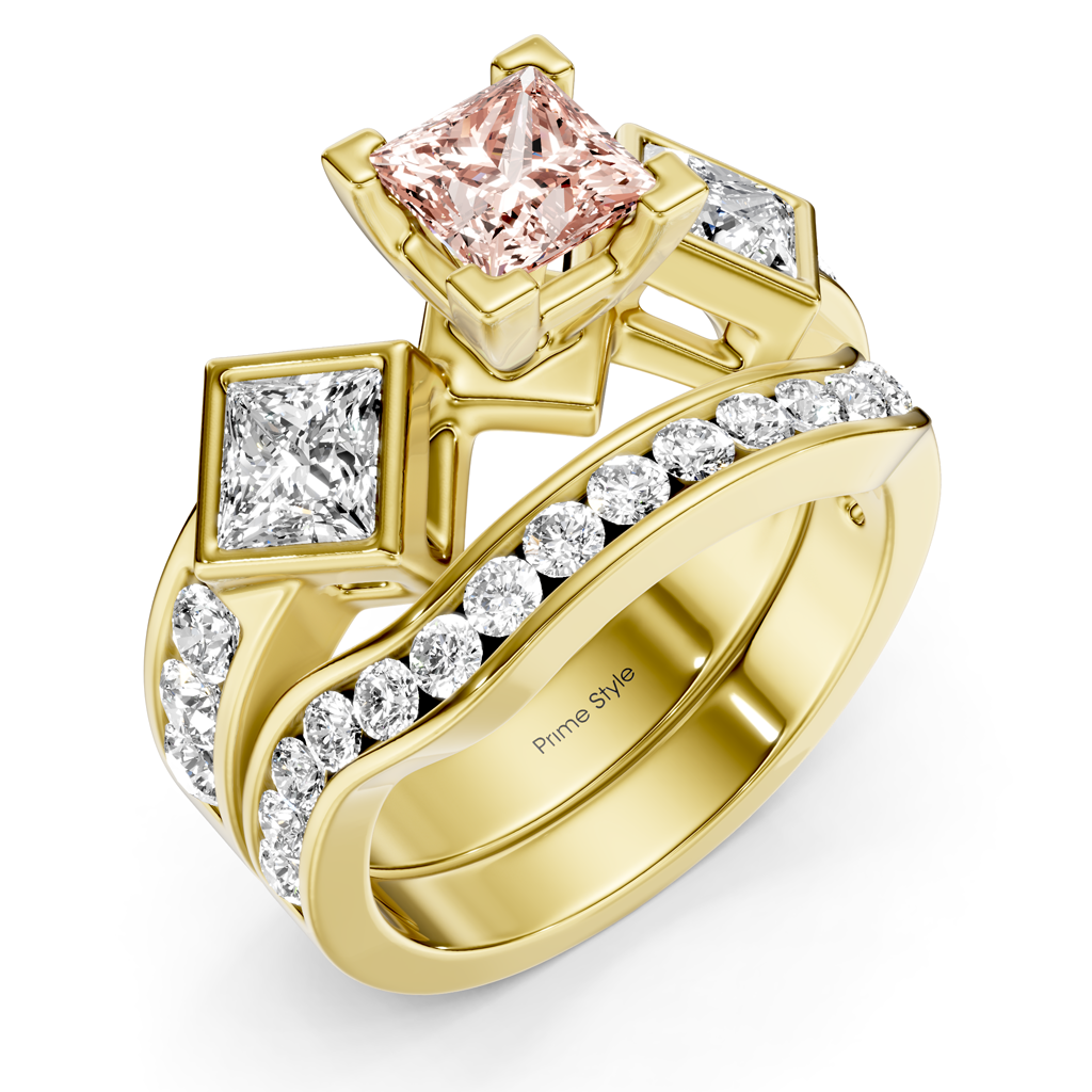 2.65-5.65 CT Princess &amp; Round Cut Fancy Pink Diamonds - Bridal Set