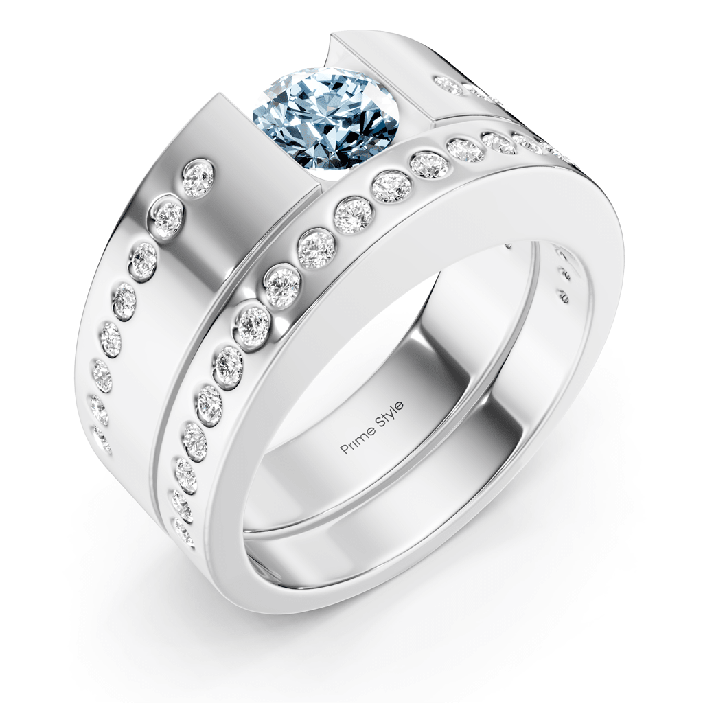 1.45-4.45 CT Round Cut Fancy Blue Diamonds - Bridal Set