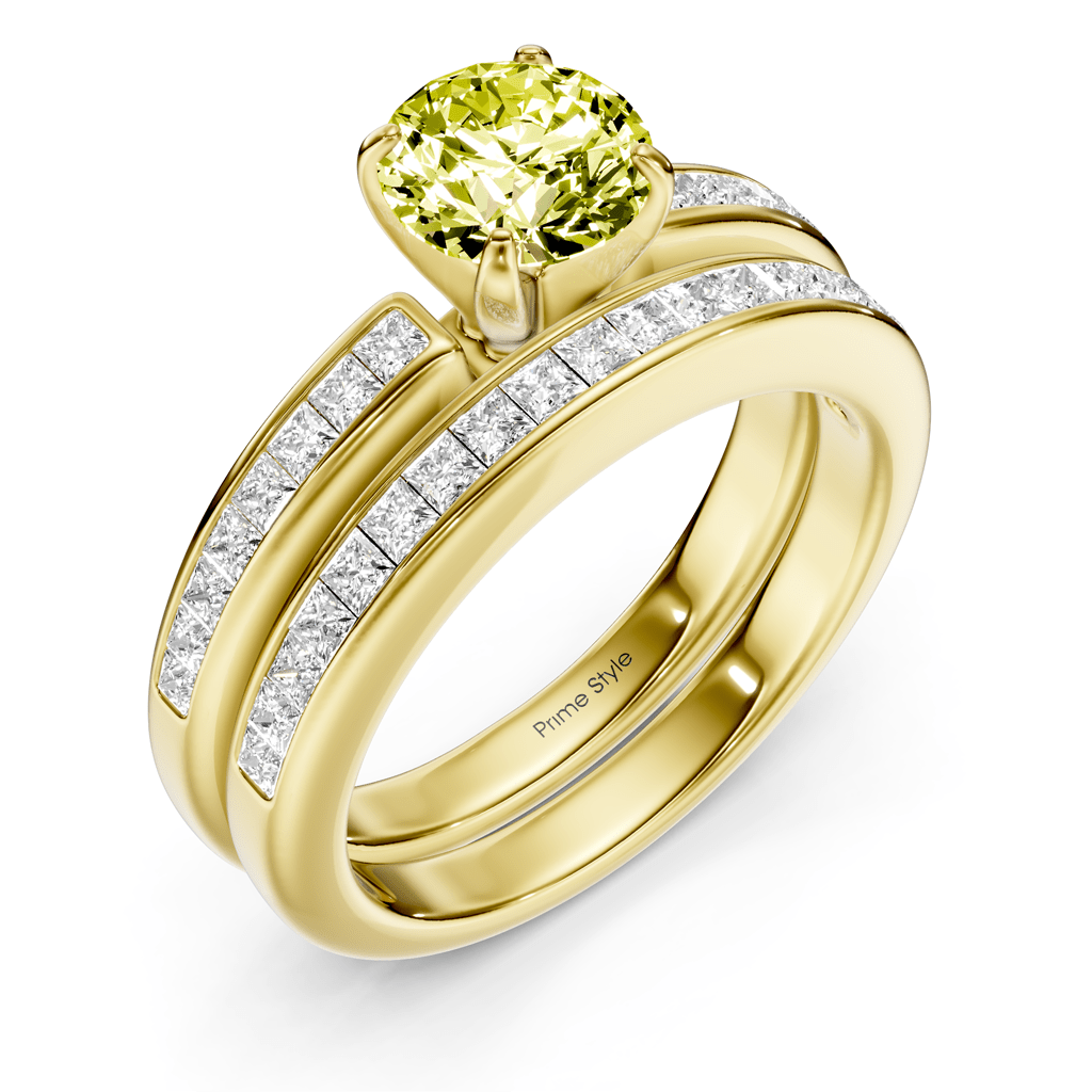 1.85-4.85 CT Princess & Round Cut Fancy Yellow Diamonds - Bridal Set