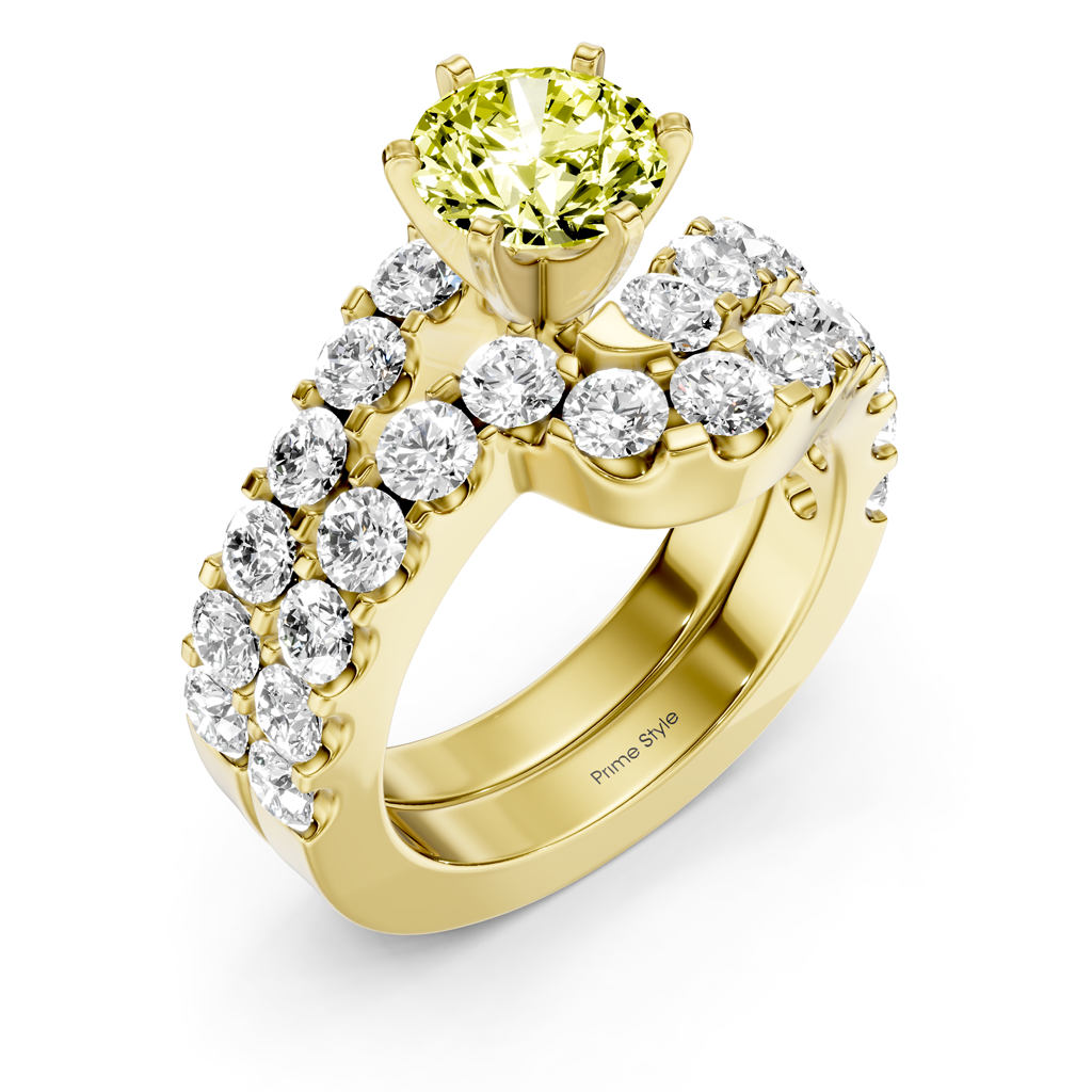 3.60-6.60 CT Round Cut Fancy Yellow Diamonds - Bridal Set