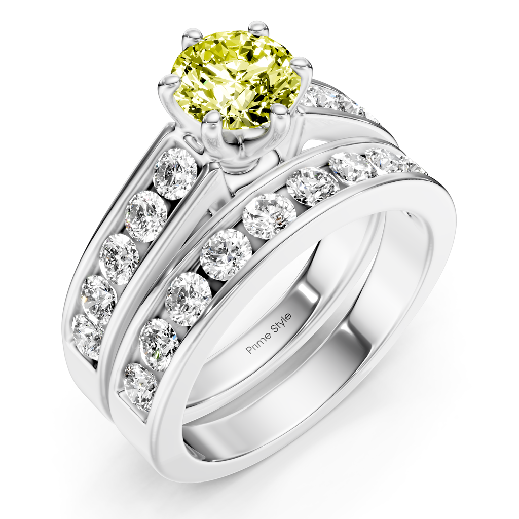 2.45-5.45 CT Princess &amp; Round Cut Fancy Yellow Diamonds - Bridal Set