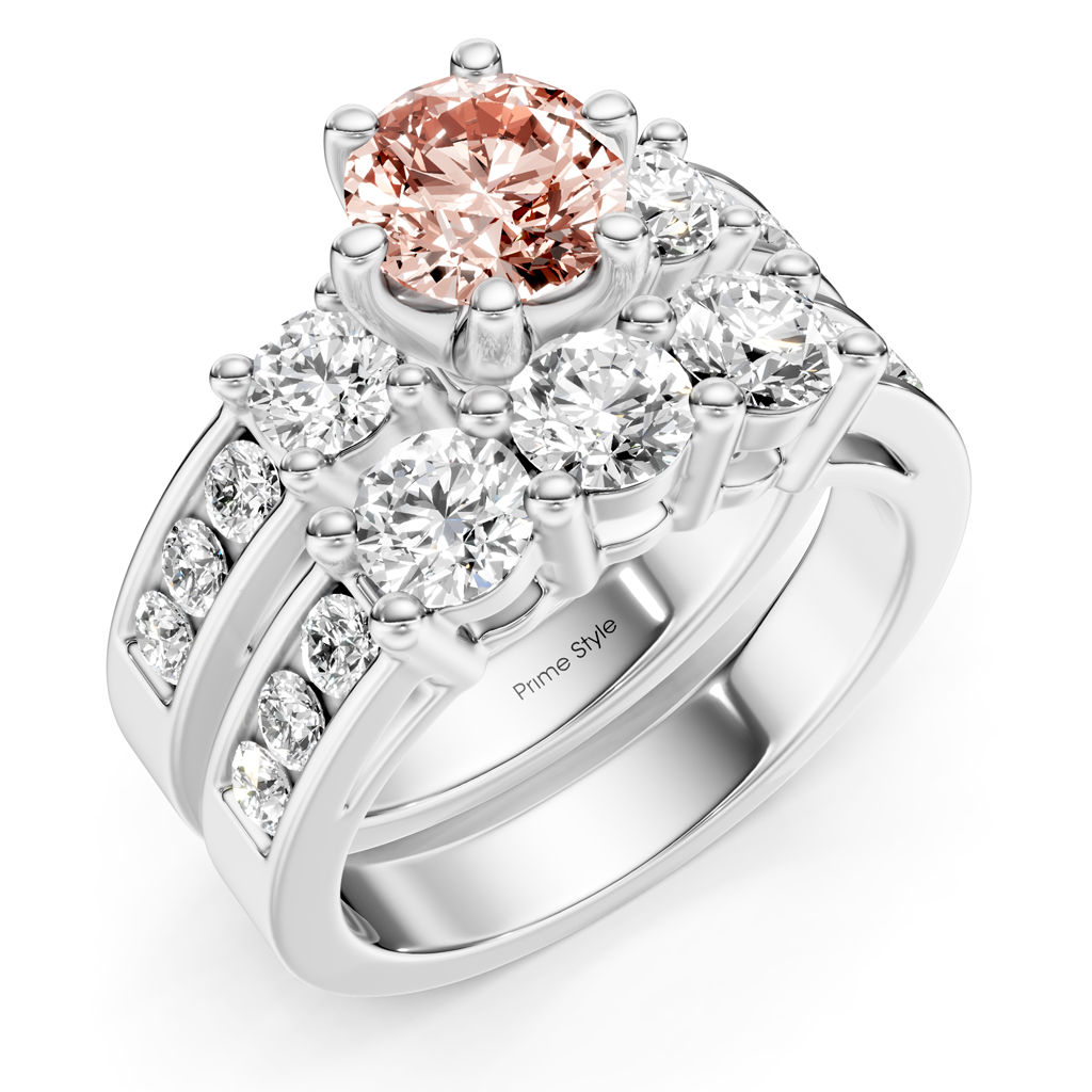 2.80-5.80 CT Princess &amp; Round Cut Fancy Pink Diamonds - Bridal Set