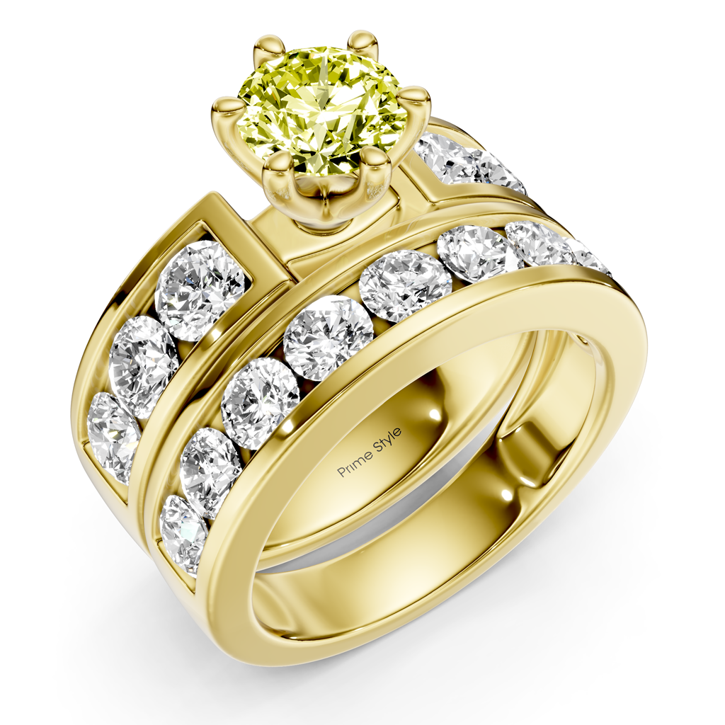 3.85-6.85 CT Round Cut Fancy Yellow Diamonds - Bridal Set